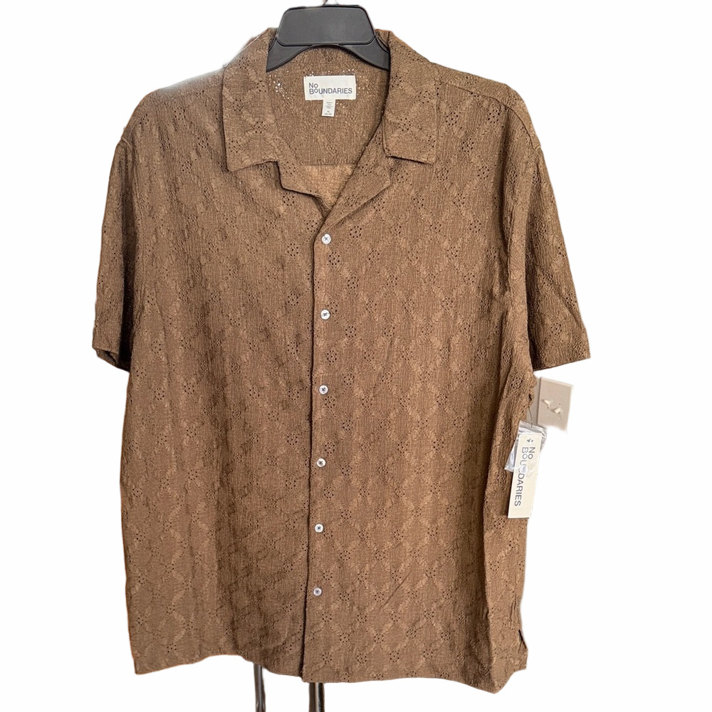 NWT No Boundaries Mens Eyelet shirt Brown Sz XL